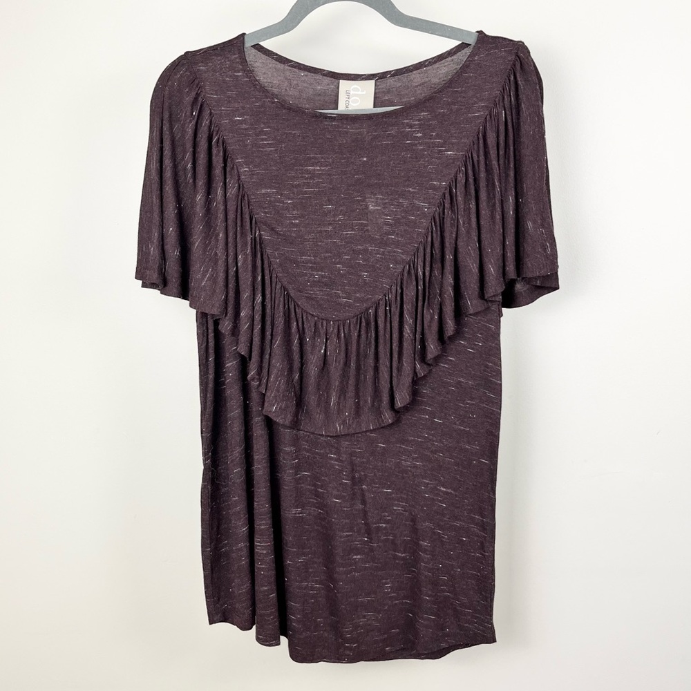Anthropologie Brown Ruffle-Front Short Sleeve Top - Picture 2 of 7